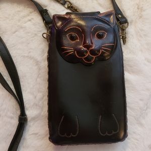 Leather Cat Wristlet/Crossbody